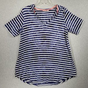 Antibes Blanc Tunic Womens 1X Hooded Tee Blue White Stripe High Low Hem